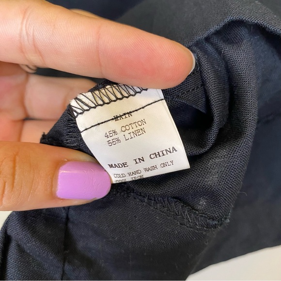 PETAL + PUP Chelsey Linen/Cotton Puff Sleeve Toe-Back Crop Blouse Black Sz 12 - Picture 11 of 12